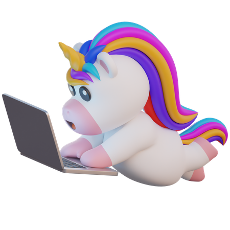 Unicorn Typing on Laptop  3D Illustration