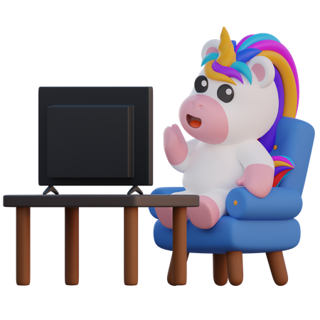 Unicorn Watching Tv  3D Illustration