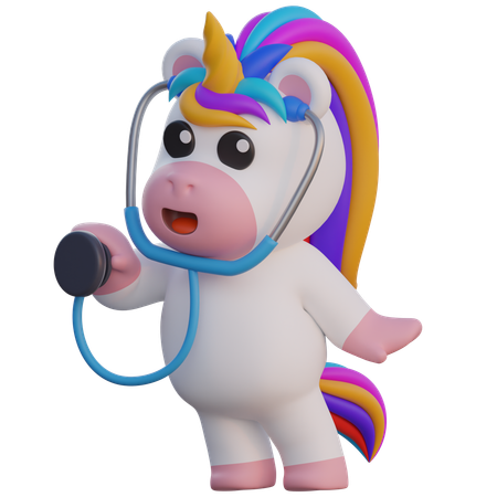 Unicorn Wear a Stethoscope  3D Illustration