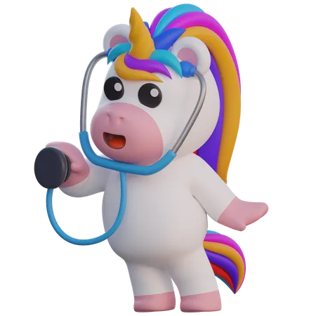 Unicorn Wear a Stethoscope  3D Illustration