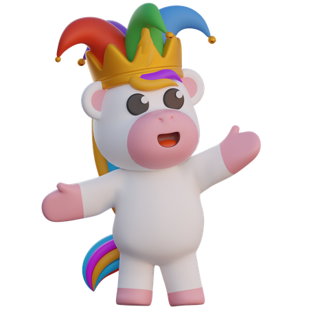 Unicorn Wearing Clown Hat  3D Illustration