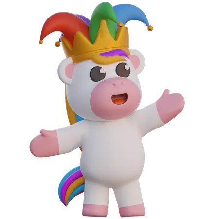 Unicorn Wearing Clown Hat  3D Illustration