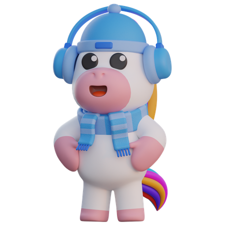 Unicorn Wearing Winter Accessories  3D Illustration