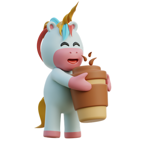 Unicorn With Coffee  3D Illustration