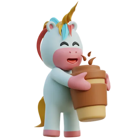 Unicorn With Coffee  3D Illustration