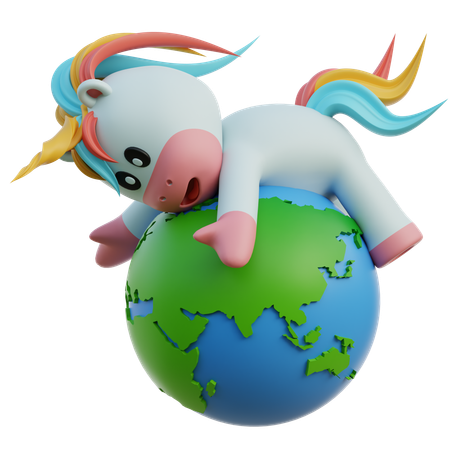 Unicorn With Global  3D Illustration