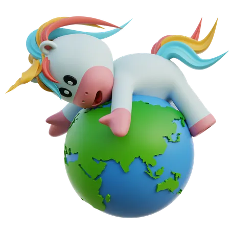 Unicorn With Global  3D Illustration