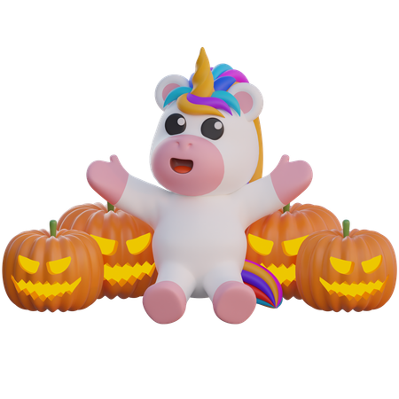 Unicorn with Pumpkin Head Halloween Decorations  3D Icon