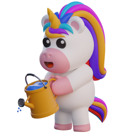 Unicorn with Watering Can  3D Illustration