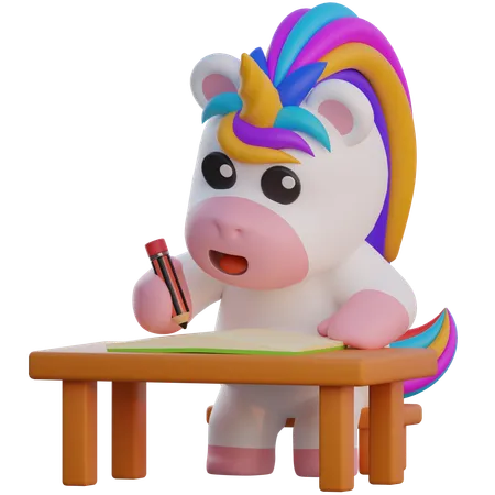 Unicorn Writing On The Table  3D Illustration