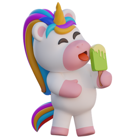 Unicornio comiendo helado  3D Illustration