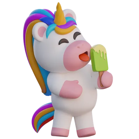 Unicornio comiendo helado  3D Illustration