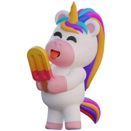 Unicornio comiendo helado  3D Illustration