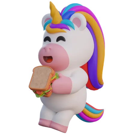 Unicornio comiendo un sandwich  3D Illustration