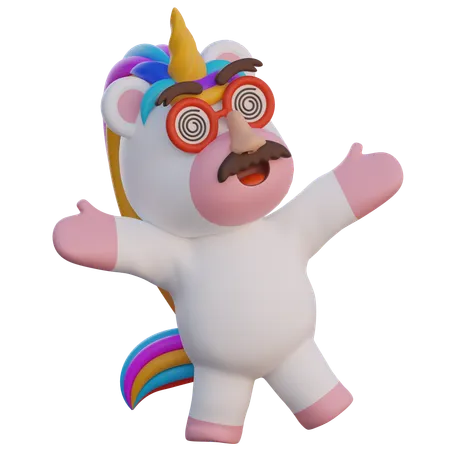 Unicornio con una máscara tonta  3D Illustration