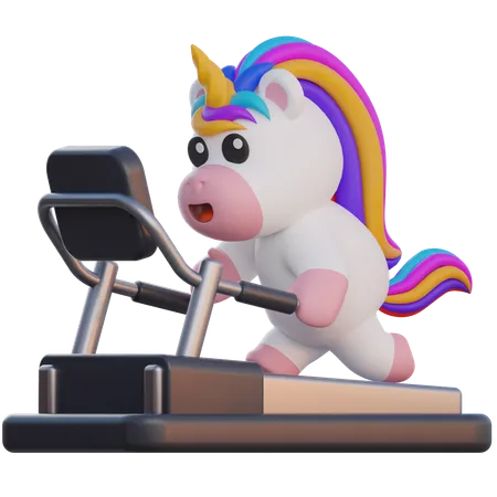 Unicornio corriendo en la cinta de correr  3D Illustration