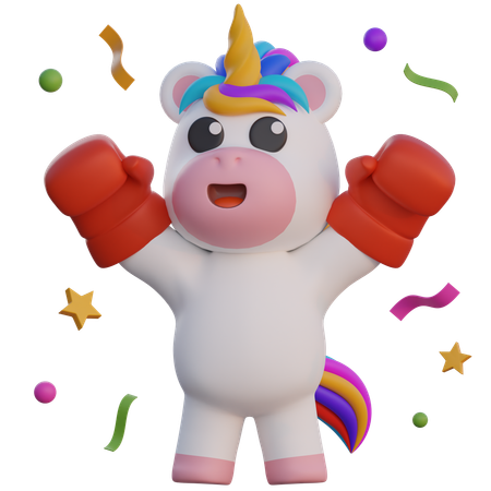 Unicornio gana boxeo  3D Illustration