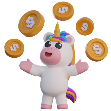 Unicornio gana mucho dinero  3D Illustration