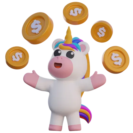 Unicornio gana mucho dinero  3D Illustration