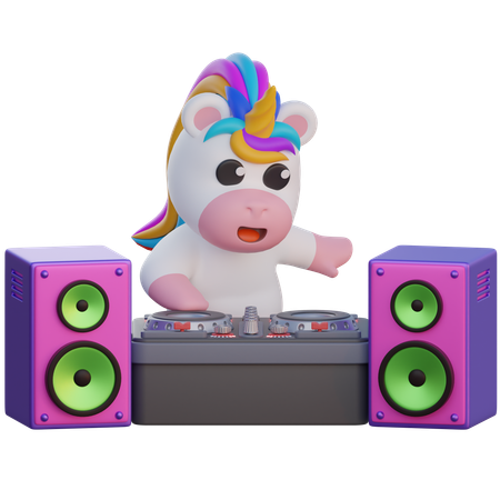 Unicornio tocando dj  3D Illustration