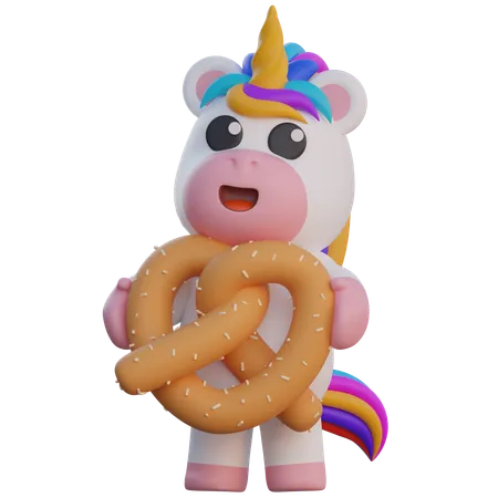 Unicornio que lleva un pretzel  3D Illustration