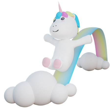 Unicornio montando el arcoiris  3D Illustration
