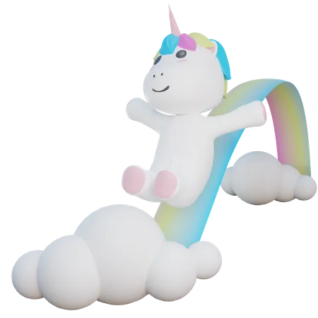 Unicornio montando el arcoiris  3D Illustration