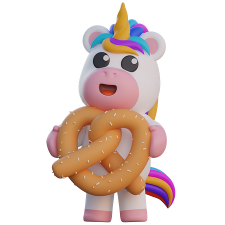 Unicornio que lleva un pretzel  3D Icon