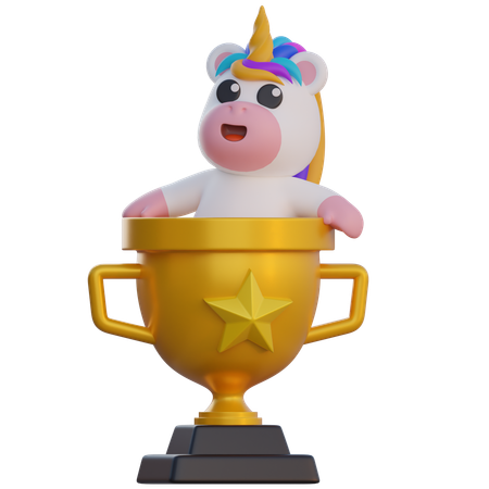 Unicornio sentado en un trofeo  3D Illustration