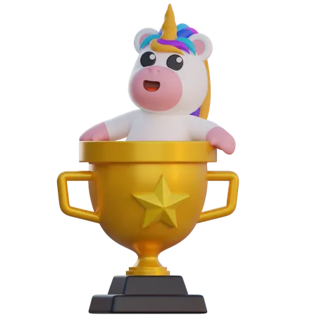 Unicornio sentado en un trofeo  3D Illustration