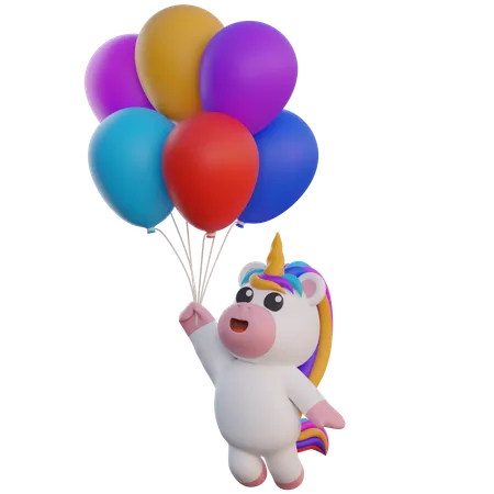 Unicornio sosteniendo globos  3D Illustration