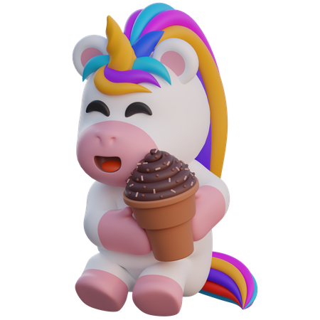 Unicornio sosteniendo helado de chocolate  3D Illustration