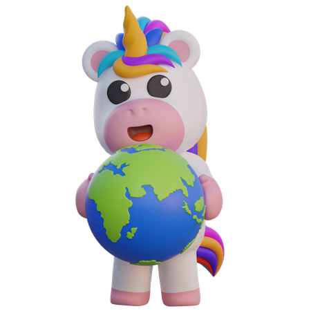 Unicornio sosteniendo la tierra  3D Illustration