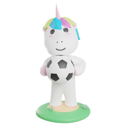 Unicornio sosteniendo un balón de fútbol  3D Illustration