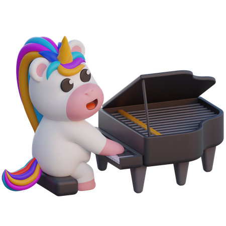 Unicornio tocando el piano de cola  3D Illustration