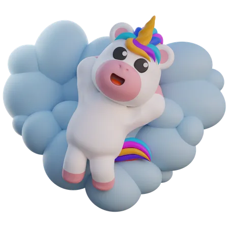 Unicornio acostado en las nubes  3D Illustration