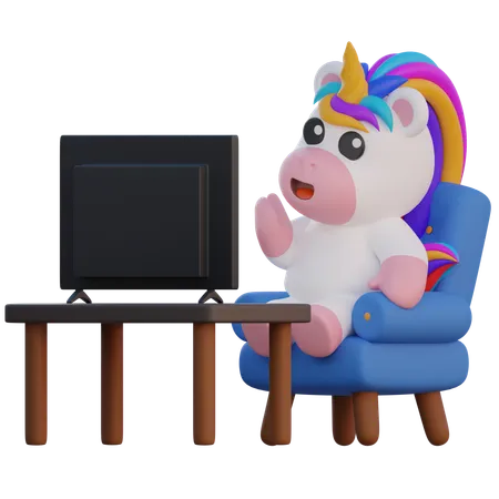 Unicornio viendo televisión  3D Illustration