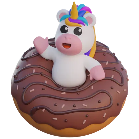 Unicornio y donas gigantes  3D Illustration