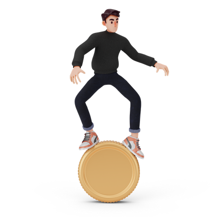 Unique boy standing on coin  3D Illustration