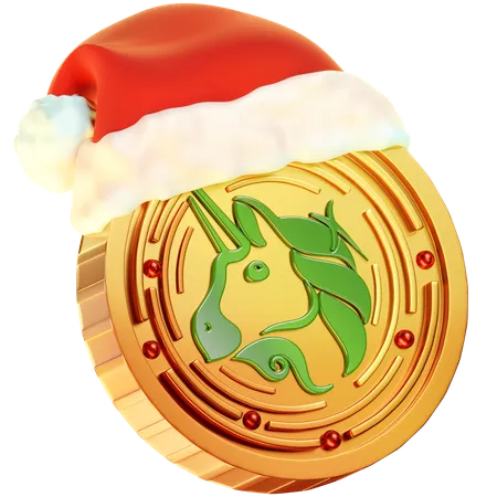 Featuring A Golden Coin With The Uniswap Logo Adorned By A Christmas Hat Merging The Festive Cheer With The Uniswap Cryptocurrency Emblem 3D Icon