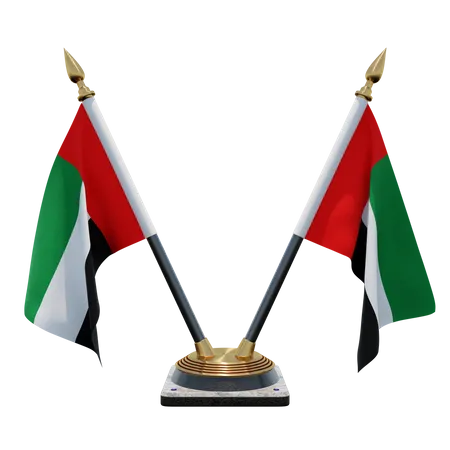 United Arab Emirates Double Desk Flag Stand  3D Illustration
