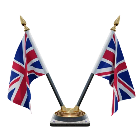 United Kingdom Double Desk Flag Stand  3D Flag
