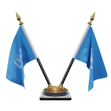 United Nations Double Desk Flag Stand  3D Flag