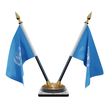 United Nations Double Desk Flag Stand 3D Illustration