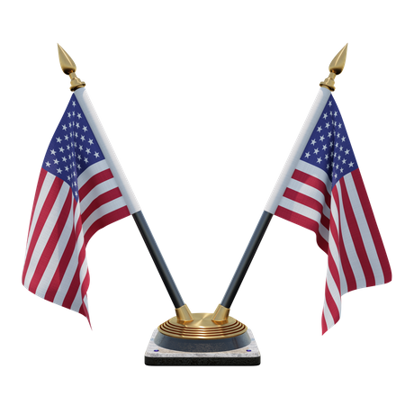 United States Double Desk Flag Stand  3D Flag