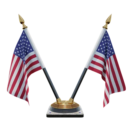United States Double Desk Flag Stand  3D Illustration
