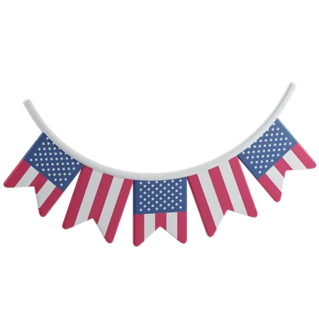 United States Flag Banner Garland  3D Icon