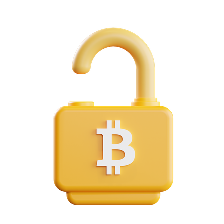 Unlock bitcoin  3D Illustration