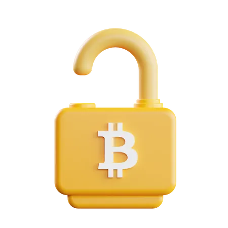 Unlock bitcoin  3D Illustration