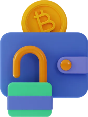 Unlock Bitcoin Wallet  3D Illustration